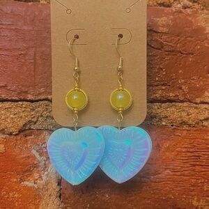 Blue and Gold Heart Charm Earrings
